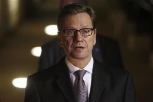Germany's Foreign Minister Westerwelle speaks as he delivers joint statements with his Israeli counterpart Lieberman in Jerusalem