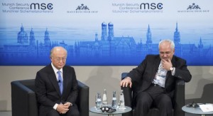 International Atomic Energy Agency (IAEA) Director General Amano and Iran's Foreign Minister Mohammad Zarif attend the annual Munich Security Conference