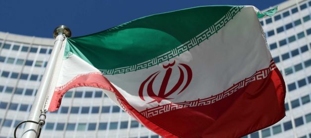 Iranian flag flies in front of a UN building
