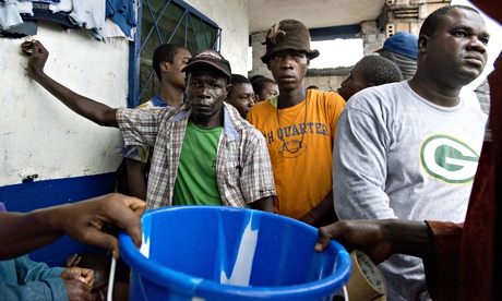 Residents at the public hygiene demonstration in Monrovia