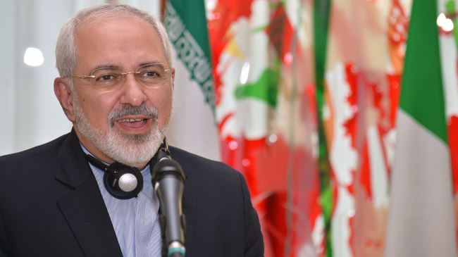 Zarif speaks at a press conference in Rome