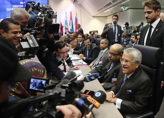 Saudi Arabia's Oil Minister al-Naimi talks to journalists before a meeting of OPEC oil ministers at OPEC's headquarters in Vienna