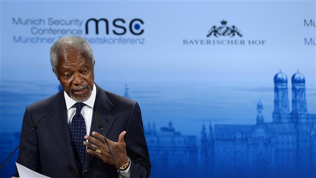 Former UN Secretary General Kofi Annan speaks at the 51st Munich Security Conference, February 8, 2015. ( AFP)