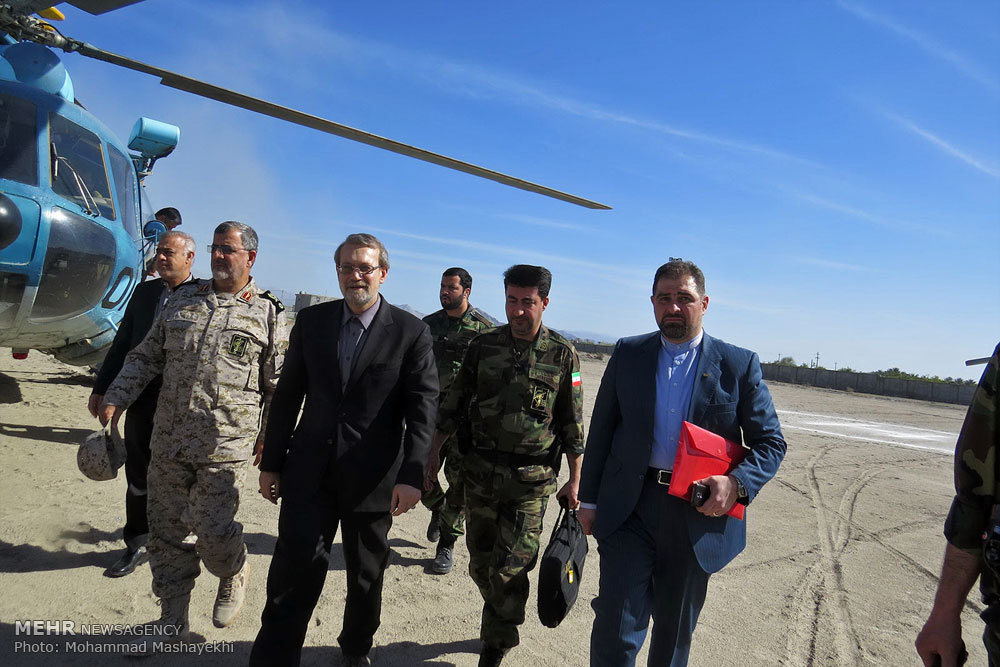 Iran's parliament speaker, Ali Larijani attends Great Prophet 9 drill on February 26, 2015.