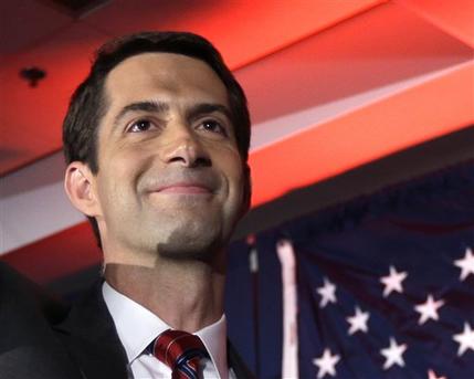 FILE - In this Nov. 4, 2014 file photo, then-Sen.-elect Tom Cotton, R-Ark. waves at his election watch party in North Little Rock, Ark., after defeating incumbent Sen. Mark Pryor. Forty-seven Republican senators warned Monday that any agreement the Obama administration strikes with Iran to limit Tehran's nuclear program may be short-lived unless Congress approves the deal. In an open letter to Iranian leaders, Cotton and 46 other Republicans said that without congressional approval, any deal between Iran and the U.S. would be merely an agreement between President Barack Obama and Iran's supreme leader, Ayatollah Ali Khamenei. (AP Photo/Danny Johnston, File)