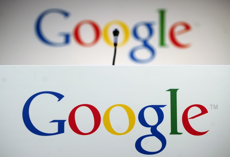 File photo shows the Google logo during a press announcement at Google headquarters in New York.