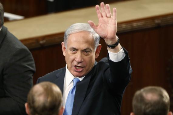 Israeli Prime Minister Benjamin Netanyahu waves prior to his address to a joint meeting of Congress in the House Chamber on Capitol Hill in Washington, March 3, 2015. CREDIT: REUTERS/JONATHAN ERNST